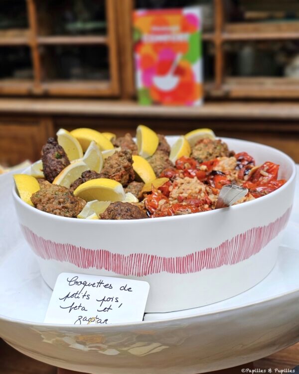 Croquettes de petits pois, feta et zaatar