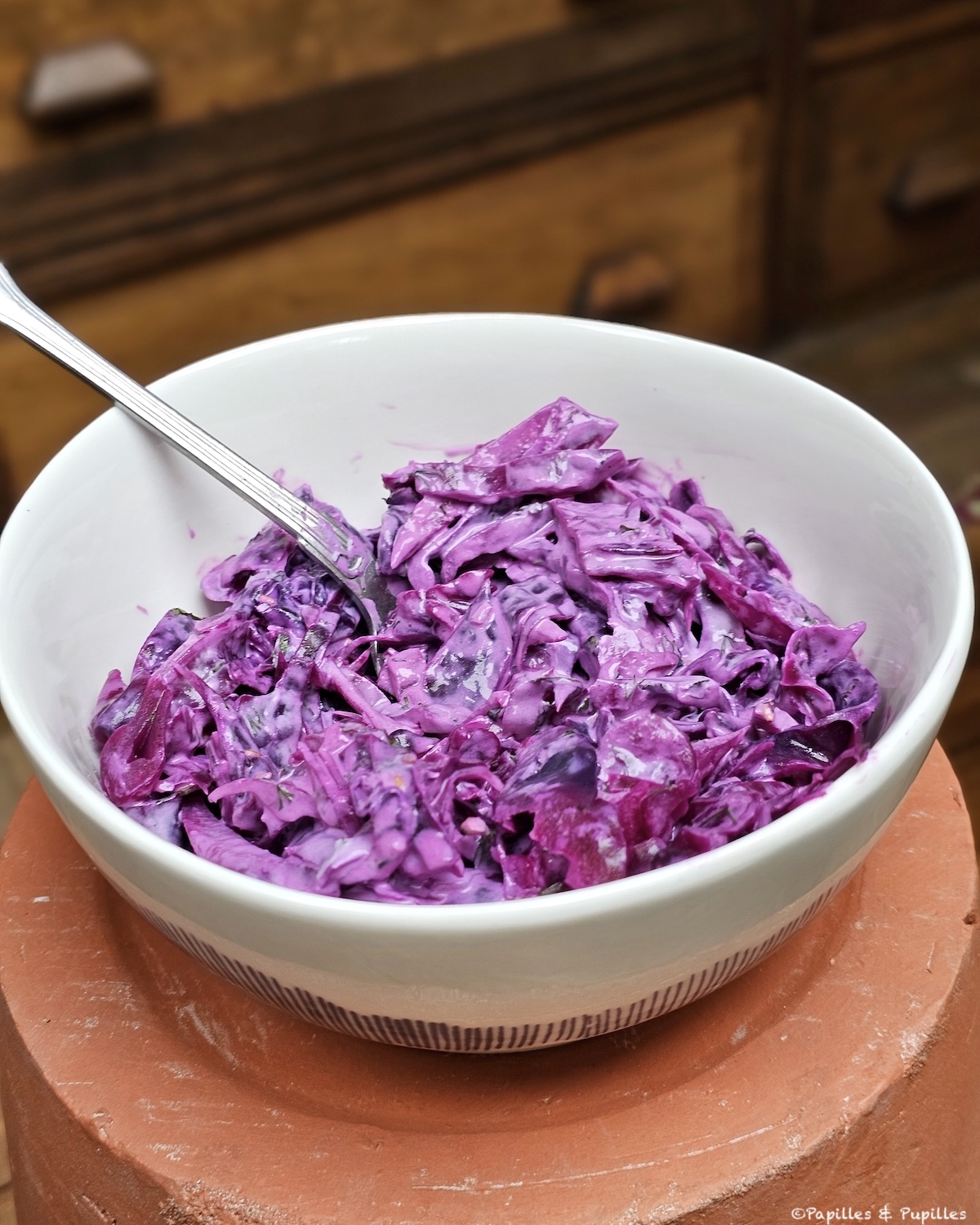 Salade de chou rouge, tahiné, menthe et aneth