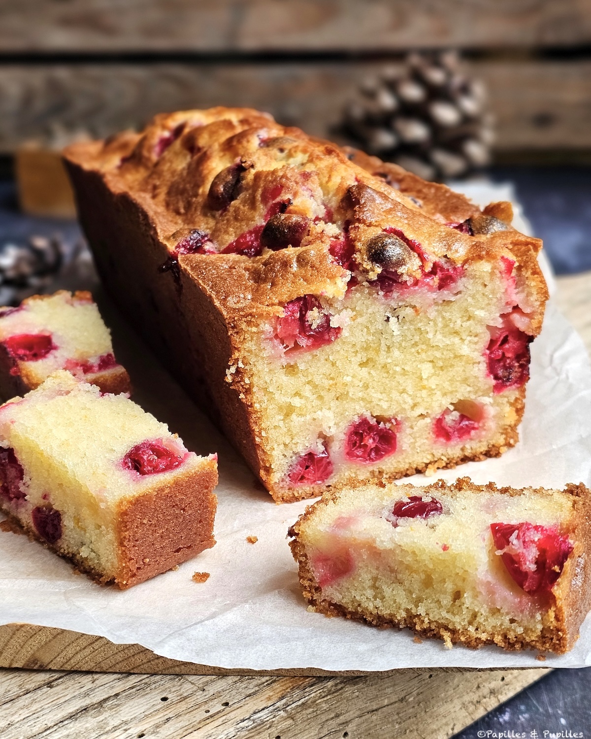 Cake moelleux cranberries et orange, texture tendre