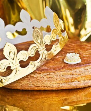 Galette des rois, french epiphany kingcake with a golden crown
