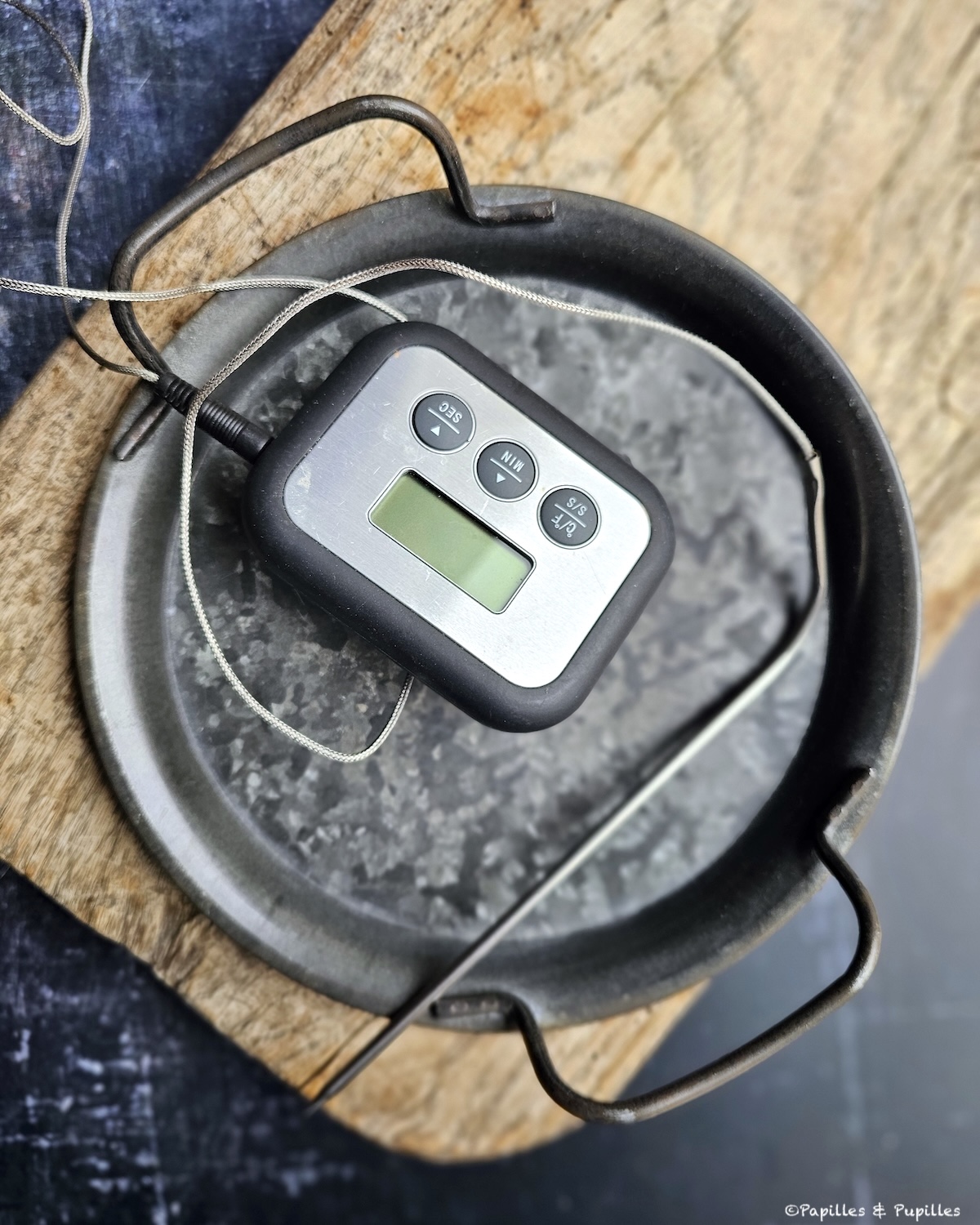 Thermosonde plantée dans une pièce de viande pour surveiller une cuisson basse température