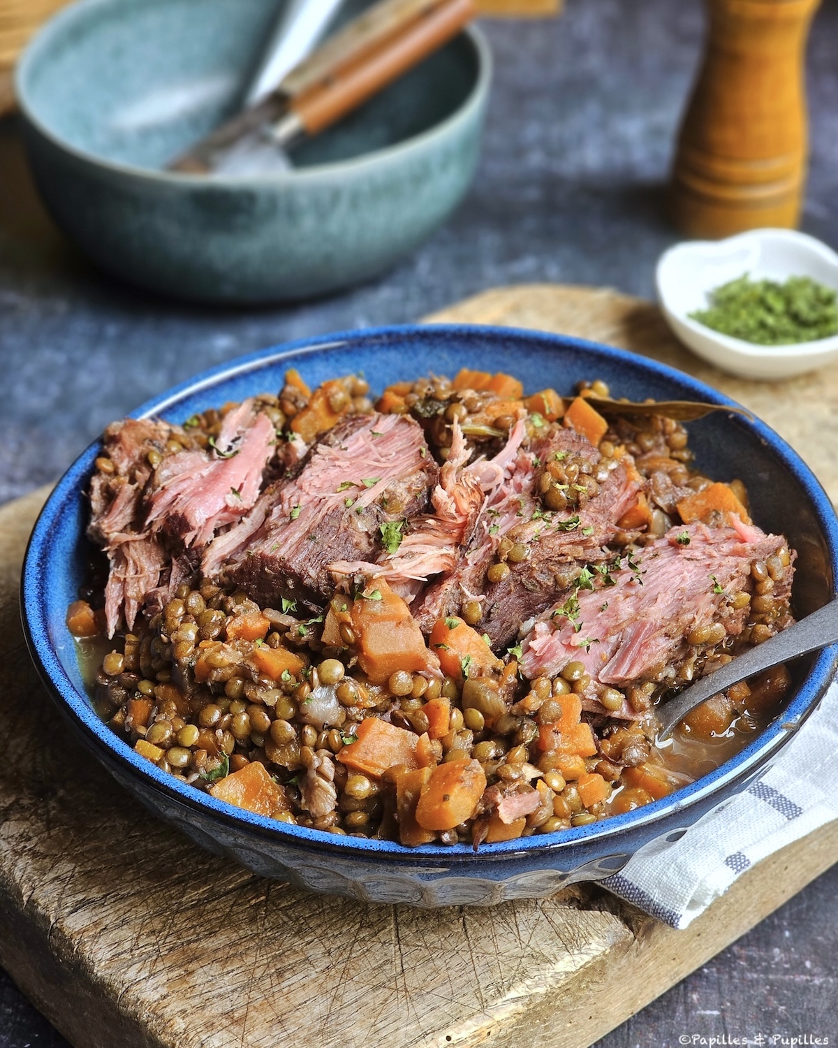 Echine de porc demi-sel aux lentilles