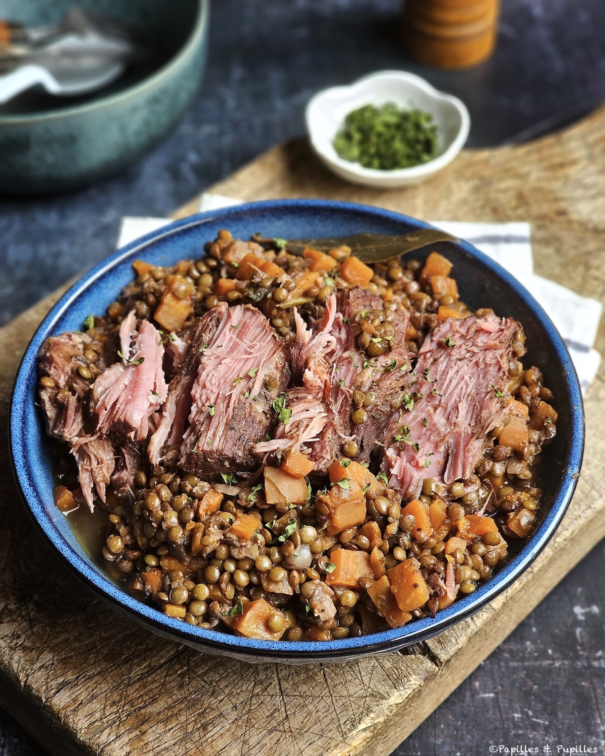 Échine de porc demi-sel aux lentilles