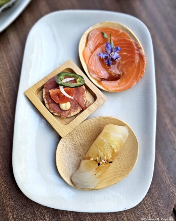 Pizza au thon, sushi, tartare