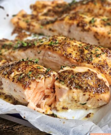 Saumon au four miel et moutarde ouvert