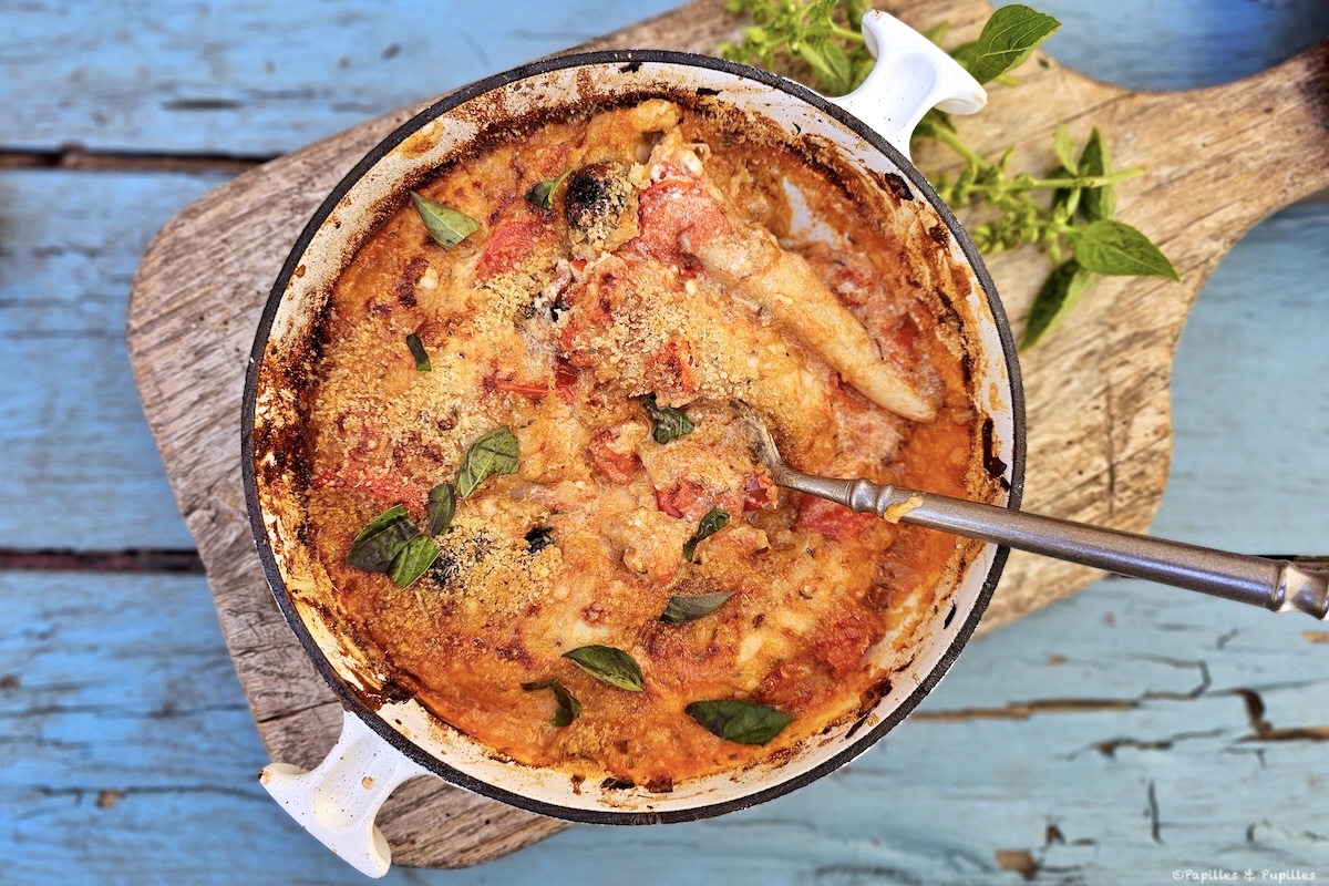 Aiguillettes de poulet aux tomates, olives, Parmesan et mascarpone