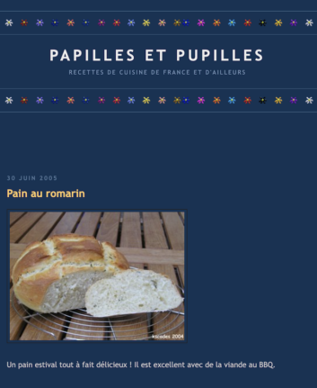 Papilles et Pupilles 2005 - Première version du blog en juin 2005