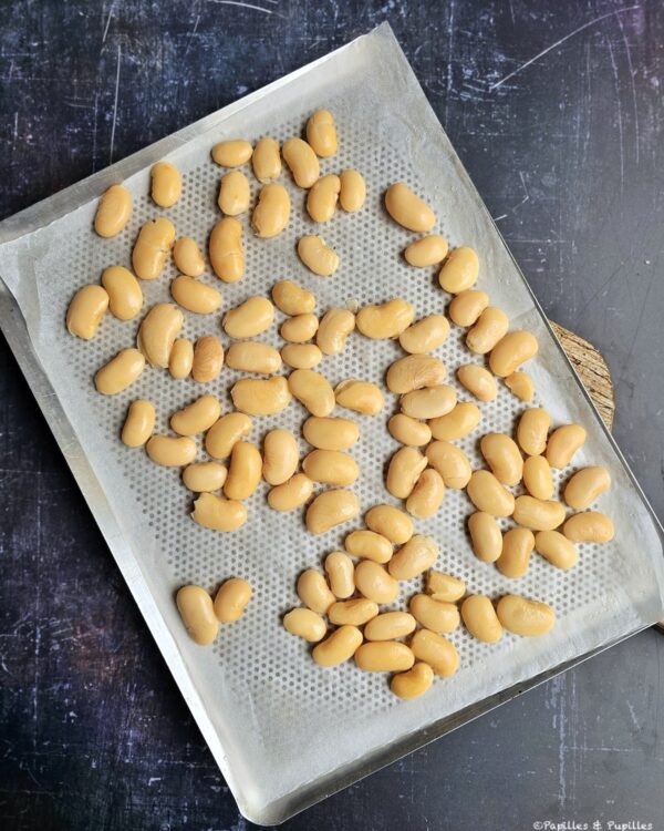 Haricots blancs séchés sur plaque