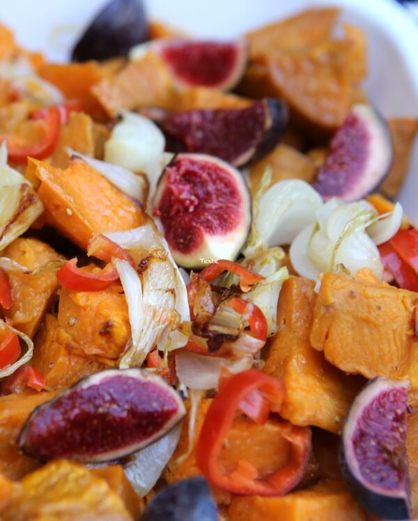 Patates douces, figues et fromage de chèvre