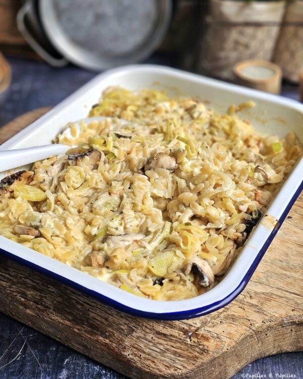 One pot orzo, poireaux, champignons & fromage ail & fines herbes