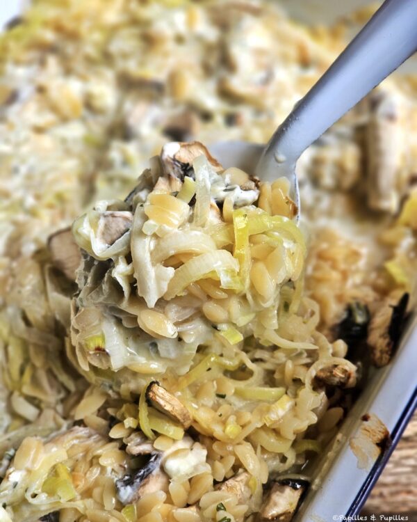 One pot orzo, poireaux, champignons & fromage ail & fines herbes