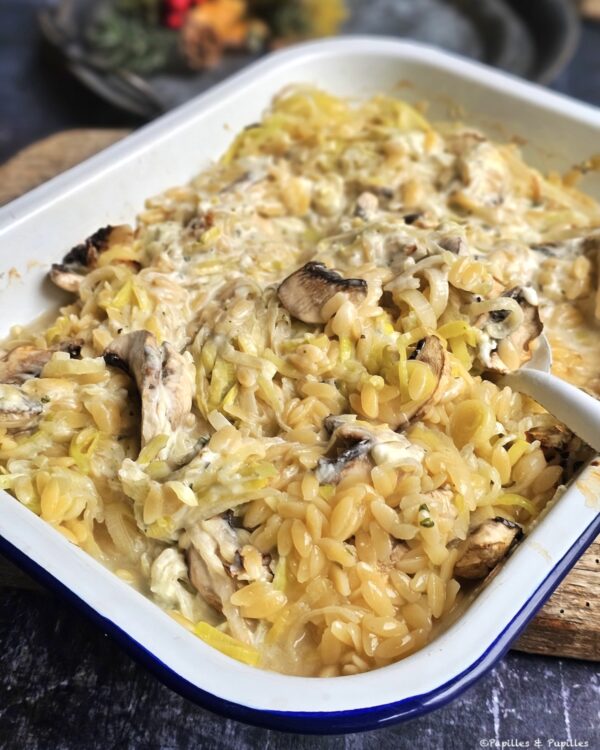 One pot orzo, poireaux, champignons & fromage ail & fines herbes