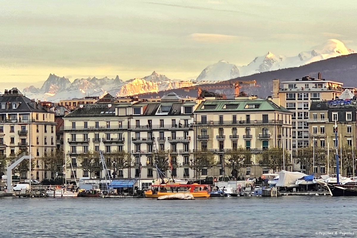 Vue sur Quai Gustave Ador et les Alpes
