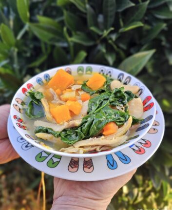 Soupe butternut poulet épinards