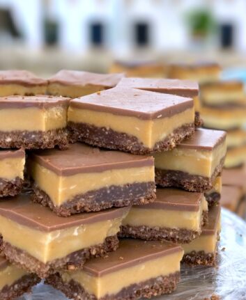 Barres chocolatées coupées en carrés - Millionaire shortbread