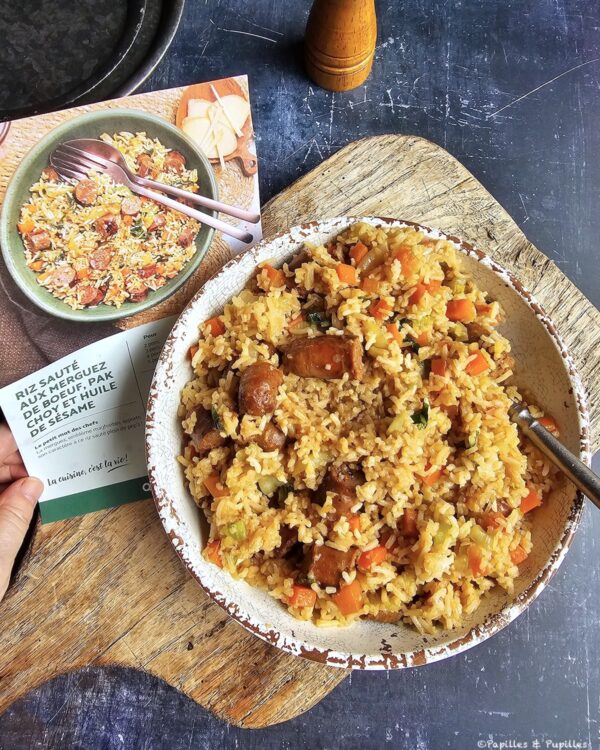 Riz sauté, merguez et pak choi