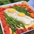 Dos de cabillaud asperges verte tomates cerises