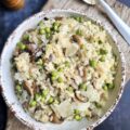 Risotto printanier aux petits pois, poireau et champignons