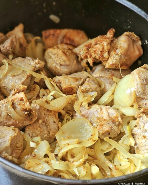 Viande oignons épices