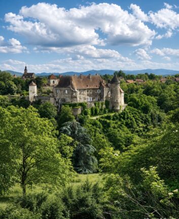 Vue sur Chantelle depuis Deneuille-lès-Chantelle dans l’Allier