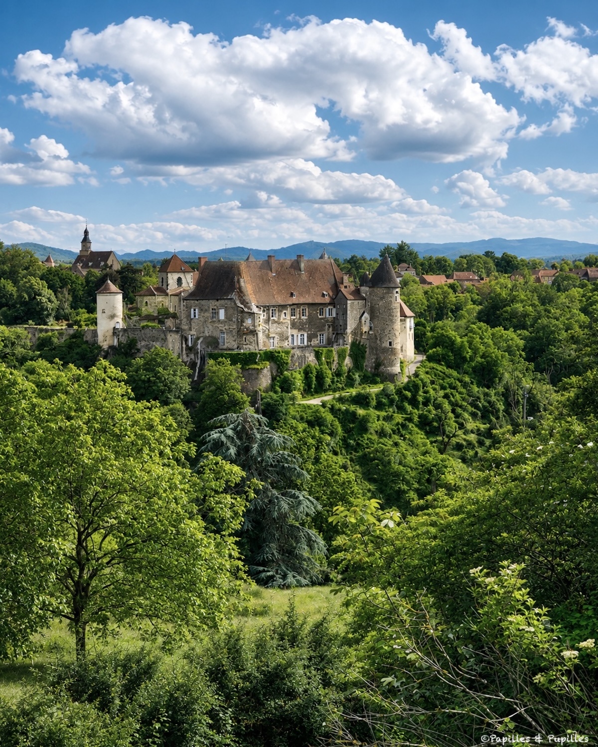 Vue sur Chantelle depuis Deneuille-lès-Chantelle dans l’Allier