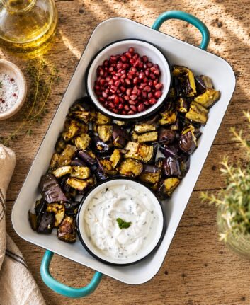 Aubergines à l'air fryer - sauce citron menthe