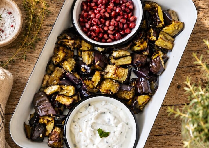 Aubergines à l'air fryer - sauce citron menthe