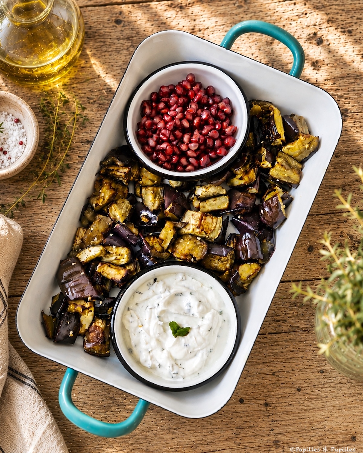 Aubergines à l'air fryer - sauce citron menthe