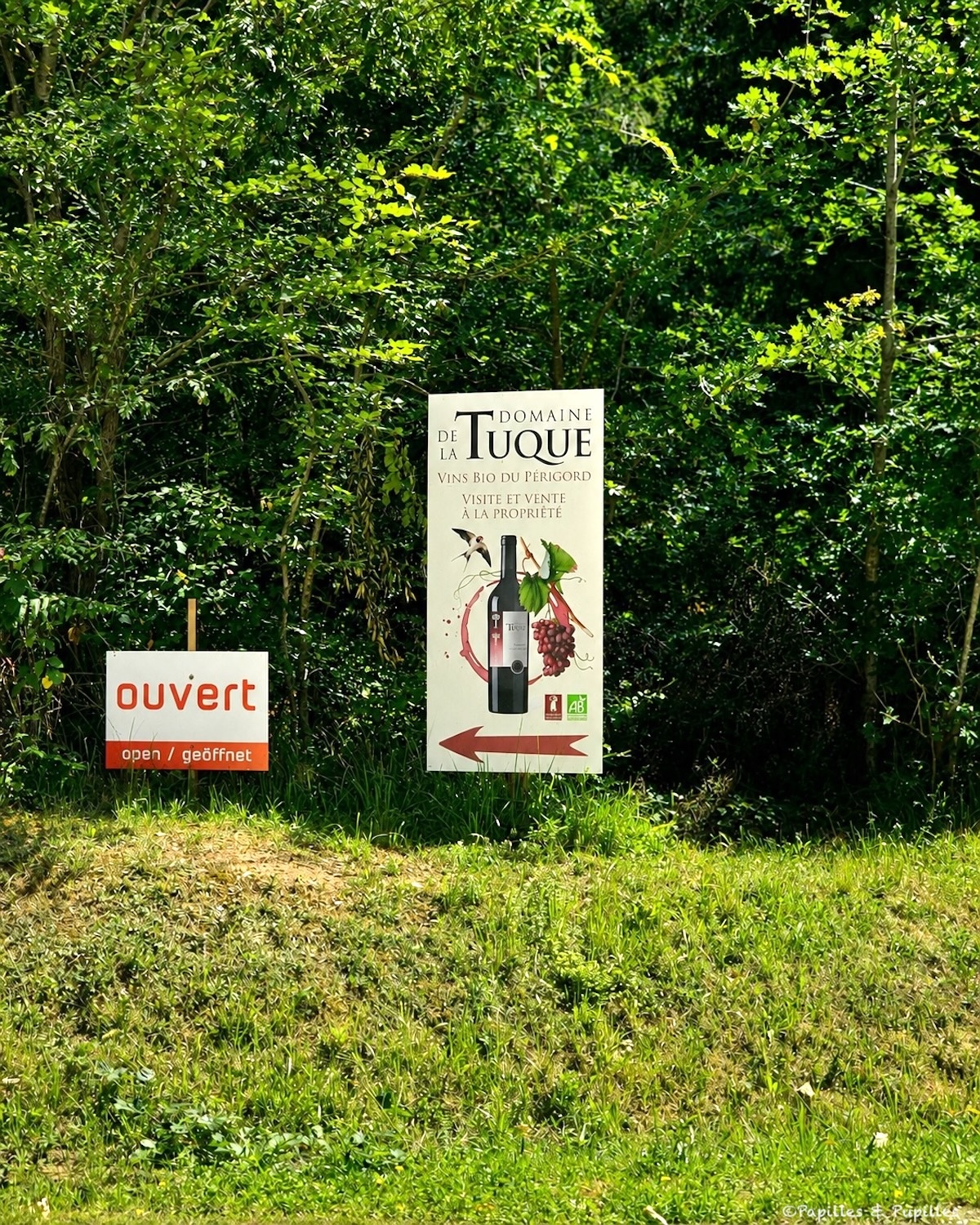 Pancarte du Domaine de la Tuque, vins bio du Périgord
