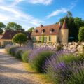 Domaine de Sens Bas à Molières avec maison en pierre, lavandes et volets verts