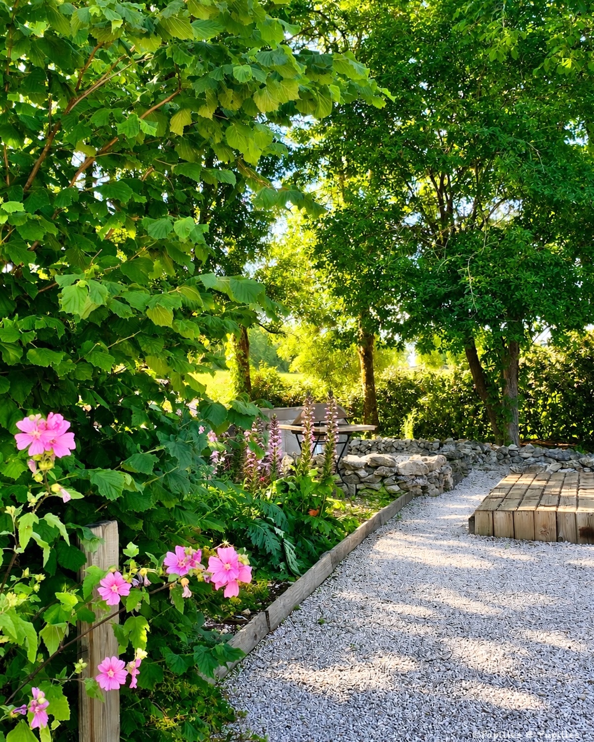 Jardin fleuri et ombragé du gîte Les Fontanelles du Quercy Blanc