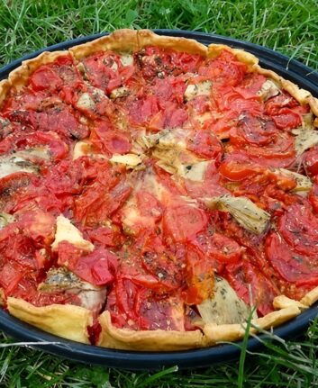 Tarte tomates artichauts confits