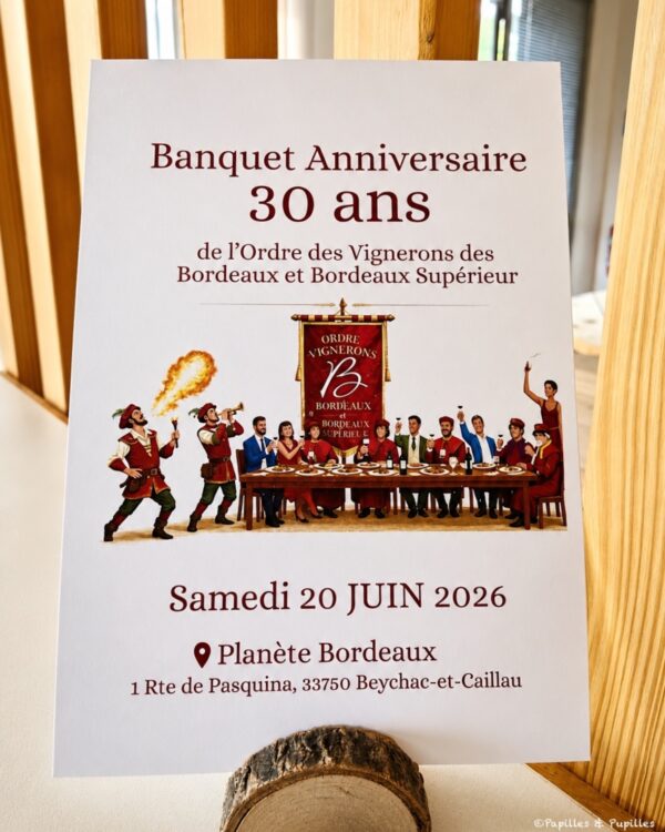 Affiche du banquet anniversaire des 30 ans de l’Ordre des Vignerons de Bordeaux et Bordeaux Supérieur