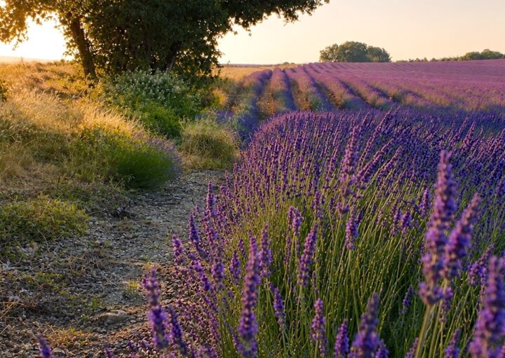 Champ de lavande du Quercy, le soir à la golden hour