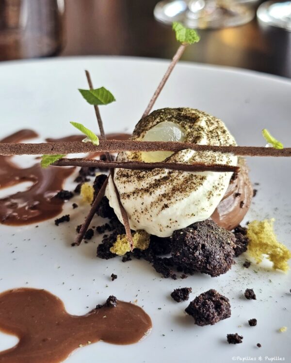 Dessert au chocolat noir et à la Chartreuse au restaurant Holodeck