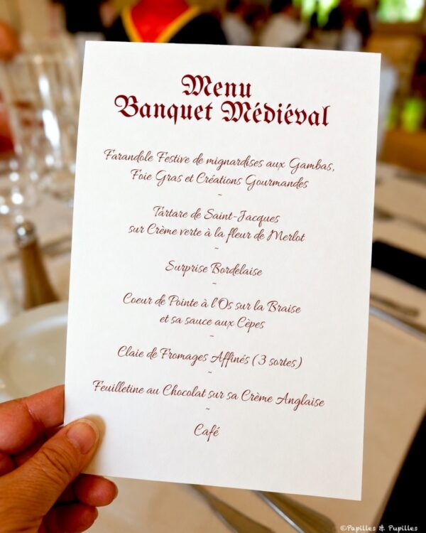 Menu du banquet médiéval servi pour les 30 ans de l’Ordre des Vignerons