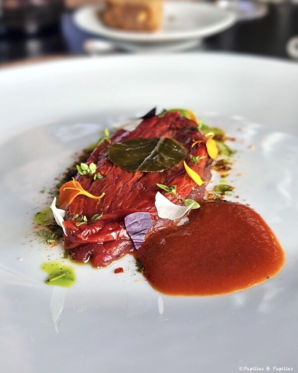 Thon cru, tomate confite et gaspacho de tomate au restaurant Holodeck