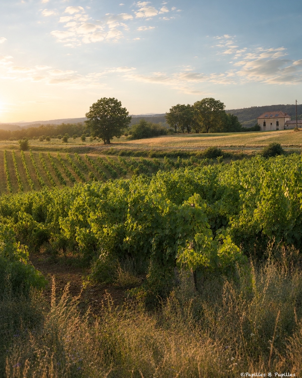 Vignes du Château de Chambert au coucher du soleil dans le Lot