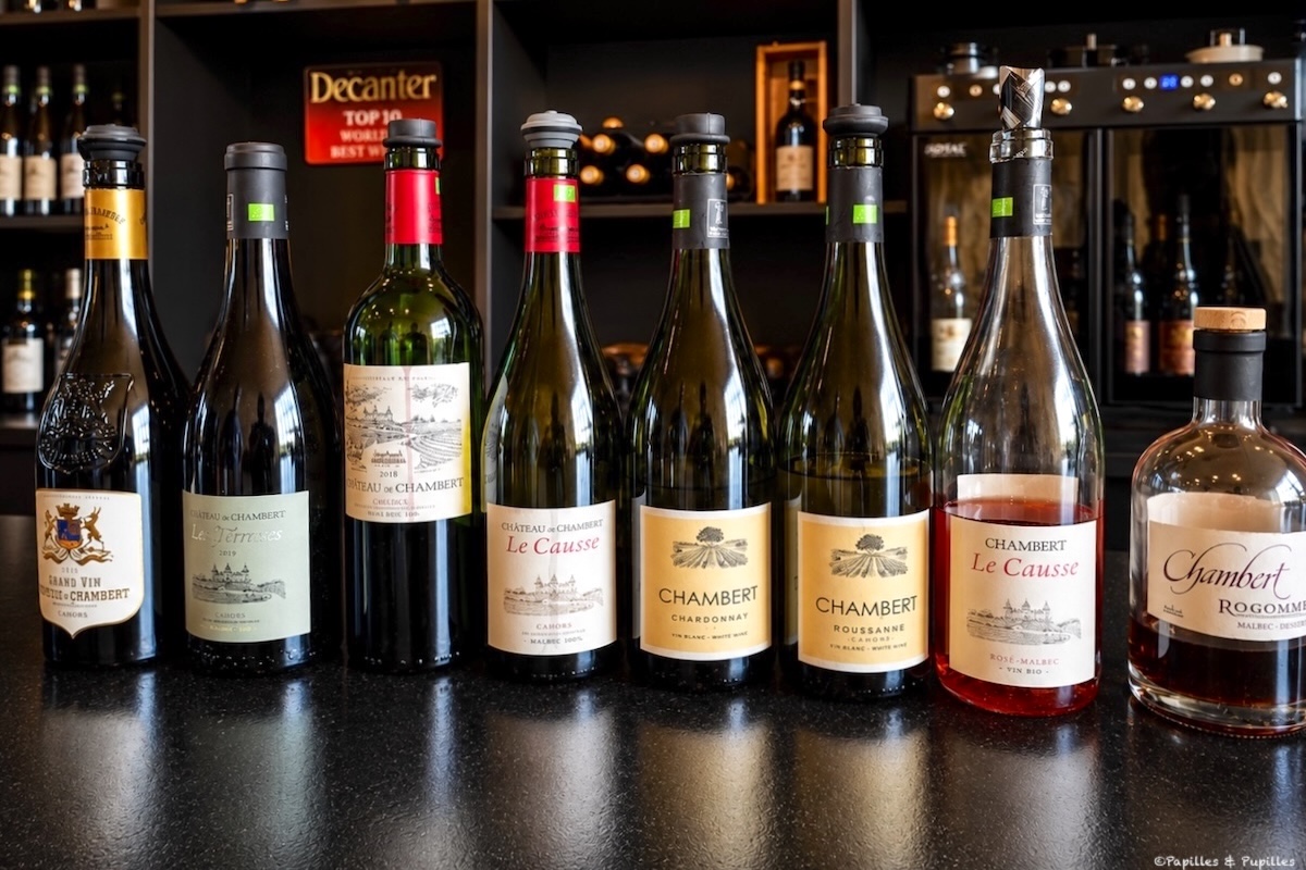 Bouteilles dégustées au Château de Chambert dans le Lot